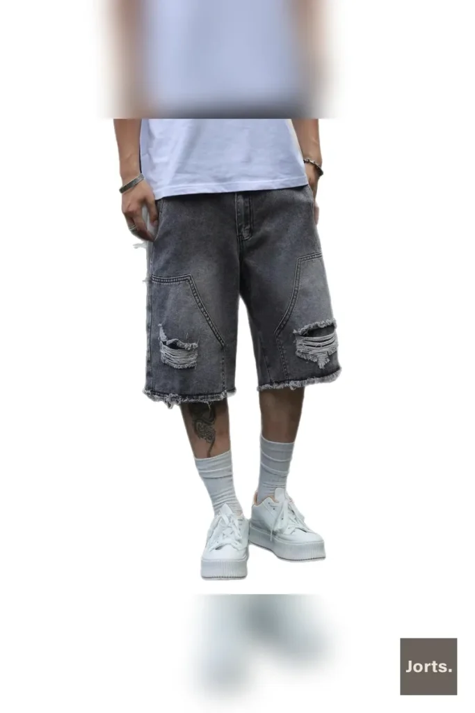 Street Men’s Gray Straight-leg Cropped Denim Shorts